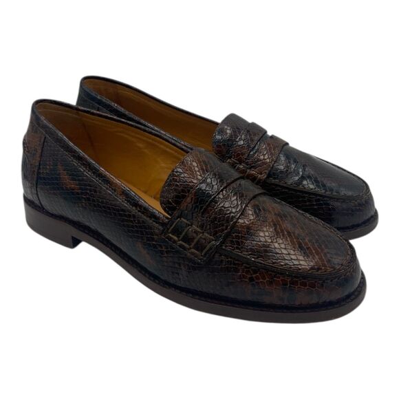 Sezane Andrea Brown Python Print Leather Loafers EU 38 / US 7 - Picture 3 of 13